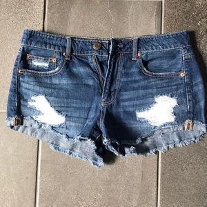 Distressed jean shorts